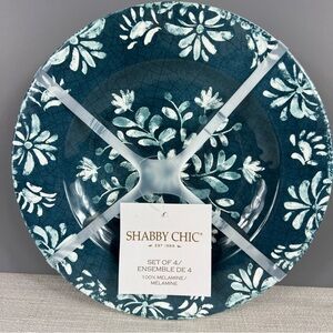Shabby Chic Melamine Dinner Plates Blue White Floral Spring 10.5" Set of 4 NEW